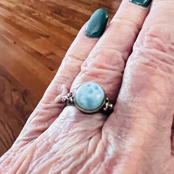 Sterling Silver Blue Larimar Cabochon Ring - Picture 4 of 7
